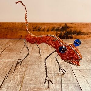 Beadworx—Grassroots Creations, Orange Gecko Lizard Glass Bead Wire Sculpture